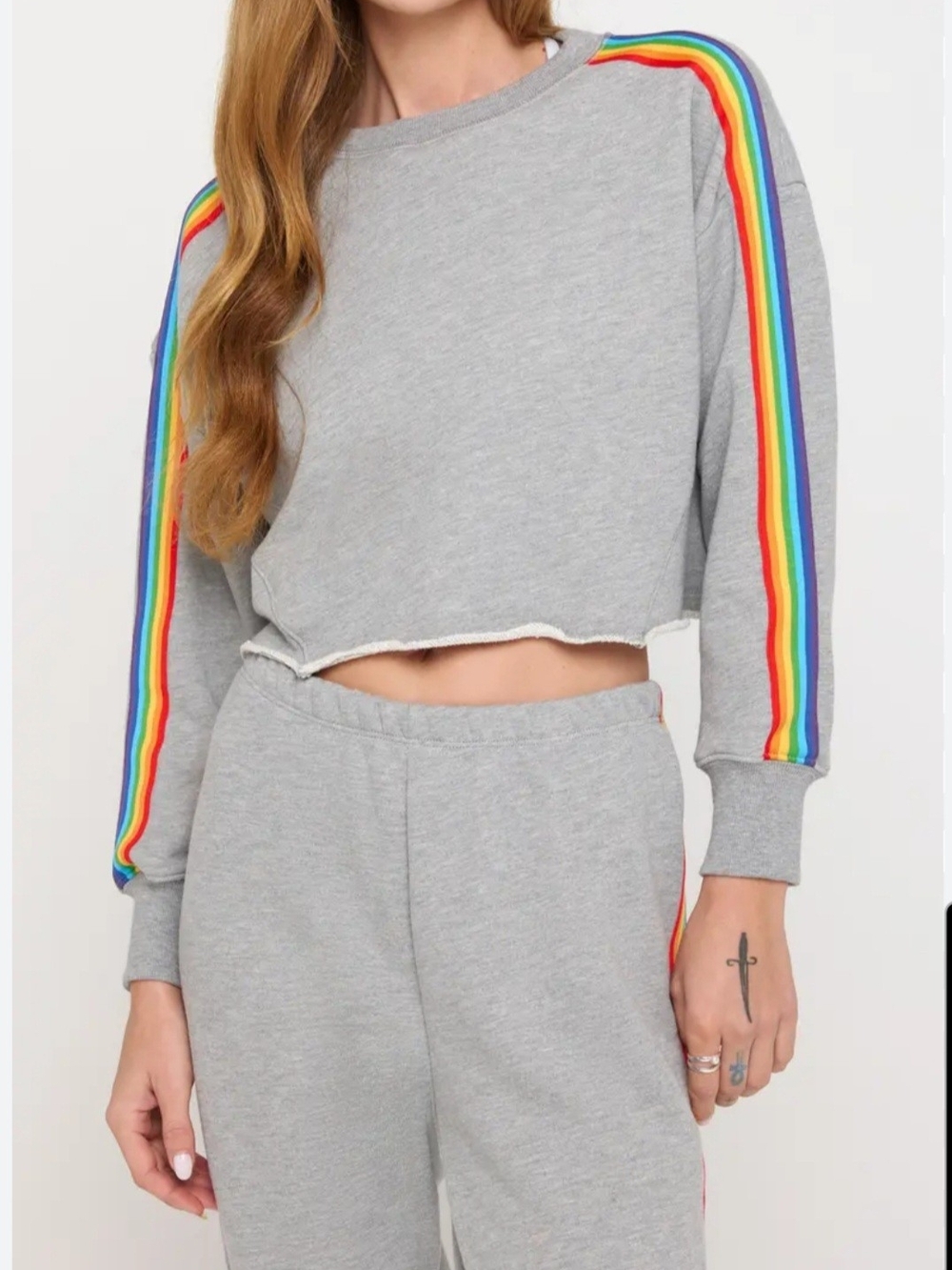 Rainbow Stripe Cotton & Modal Crop Sweatshirt sz S